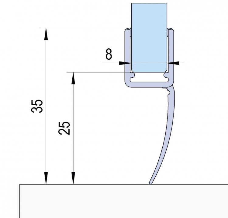 Joint de porte de douche avec longue lèvre d'étanchéité longueur 2160 mm 