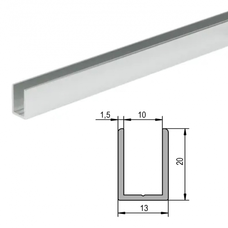 Profil U aspect chromé Brillant poli anodisé 2150mm